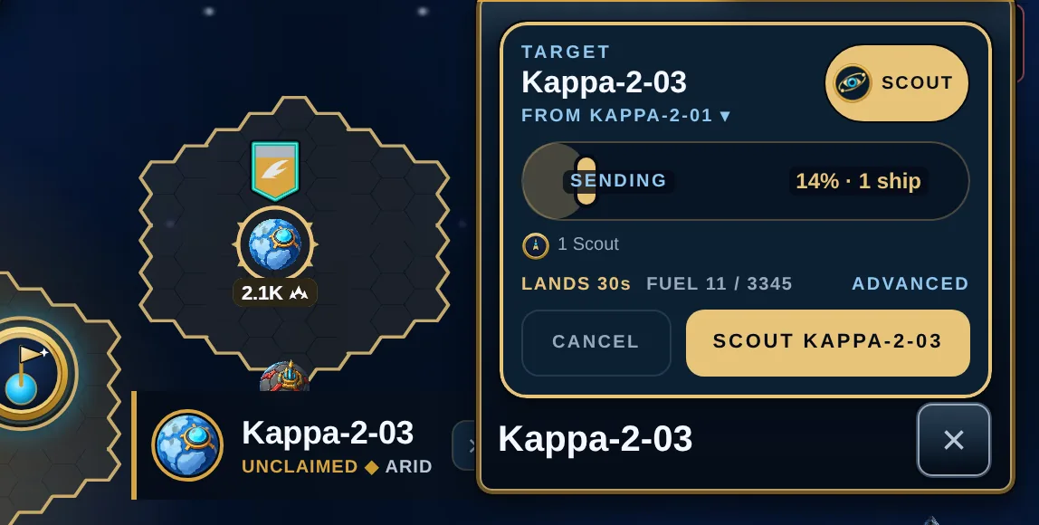 The scout order sheet with one Scout selected.